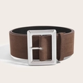 Vintage brown wide waist belt with large rectangular silver buckle on beige background - Frosted Material 5.8CM (Brushed Buckle) / Brown