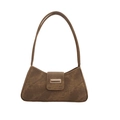 Minimalist brown shoulder bag with golden metallic buckle on a clean white background - Brown