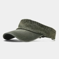 Detail of army green washed denim sun visor showing fabric texture and fine stitching - Adjustable / Army Green