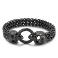 Punk gunmetal double row woven chain bracelet with dual skull clasp for men - Black (KB157892-K)