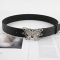 Cintura in pelle nera con fibbia a farfalla argentata su una rivista di moda - Nero (Fibbia a Farfalla Argento)