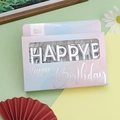 Silver metallic Happy Birthday letter candles in pink and blue gradient box packaging - Silver Letter Candle