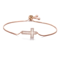 Rose gold adjustable cross bracelet with sparkling stones on a thin box chain - Rose Gold