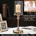 Luxury gold metal candle holder with glass cylinder and white pillar candle 12x32cm - Medium (With 5*5cm Candle) / Dreamy Gold