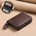 Portacarte in pelle vintage marrone scuro con cerniera e design a fisarmonica - Caffè (11 Slot)