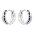 Close-up of luxury double-row hoop earrings with sparkling blue zircons in silver plating - Platinum Blue Zirconia
