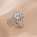 Macro shot of silver flower ring with zircon stones on soft beige satin background - 21#XL1502-90