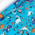 Cartoon dinosaur gift wrapping paper in bright teal with colorful T-Rex and palm trees - Blue Dinosaur / 0.43*3m
