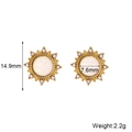 Gold-plated stainless steel sunburst earrings featuring a central white opal stone - Round Sun Australia Jewel Earrings - Gold White