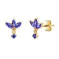 S925 silver flower stud earrings with blue zircon marquise gems in gold finish - Floral Drop Studs
