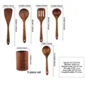 Size chart for acacia wood kitchen utensils set including spatula, ladle, and holder - Mangium Wood 5-Piece Set with Barrel / Approx. 800g