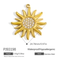 18K gold plated stainless steel sun pendant with sparkling crystal inlay for DIY jewelry - Sun Shape Pendant PJ93198