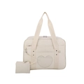 Cream white canvas ita bag with heart-shaped clear window and small matching coin purse - Off White