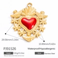 Ciondolo a cuore rosso barocco in acciaio inossidabile placcato oro 18 carati DIY - Ciondolo Cuore Barocco (PJ91526)