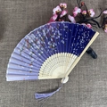 Japanese folding fan with blue-purple cherry blossom gradient and purple tassel - No.16 Blue Purple Gradient Cherry Blossom