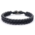 6mm double-row black matte stone braided bracelet with rectangular metal clasp - Black Matte Stone