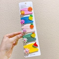 Close-up of 10-piece set colorful macaron fruit and flower BB hair clips for kids - Fruit Flower (Plastic Shell Style 20) / 10 Pieces Pack