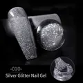 Sparkling silver reflective glitter nail polish gel in shade 010 on nail tips - Silver Grey (10)