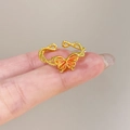 Adjustable gold butterfly ring with orange enamel wings and textured woven band - Orange Red Butterfly