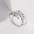 Minimalist silver leaf open ring in stainless steel with a polished finish - Silver Leaf Shape Style (JR089)