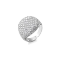 Anello aperto color argento con pavé di zirconi tondi trasparenti sulla parte superiore - Aperto Regolabile / Platino Zircone Bianco