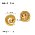 Detailed view of 18K gold plated shell earrings with dimensions 2.1cm and 11g weight - Gold Spiral Zirconia Earrings(NB-E1394)