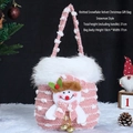 Sac-cadeau de Noël bonhomme de neige en velours tricoté rose et blanc, taille 31x17x18cm - Bonhomme de Neige en Velours Flocon de Neige Tricoté