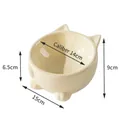 Cream yellow ceramic cat bowl with elevated stand and cute ears for neck protection - Low Style Cat Bowl / Beige