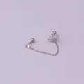 Silver stainless steel double piercing earring with chain and leaf shaped zircon stones - 6# Leaf Style / Silver