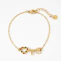 Gold stainless steel bracelet with colorful heart, heartbeat line and paw print charms - Gold Multicolor Zirconia (KD236)