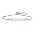 Detail of pink irregular crushed stone beads on adjustable silver stainless steel box chain - Steel & Rose Quartz