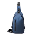 Blue men's minimalist waterproof chest bag with USB port and adjustable buckle strap - Dark Blue