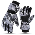 Waterproof grey camouflage ski gloves with anti-slip palms and adjustable wrist straps - Graffiti Grey