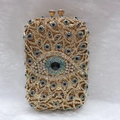 Goldene Clutch-Tasche mit blauem Evil Eye Kristallbesatz und funkelnden Strasssteinen - Goldblau