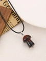 Ketting met paddenstoel hanger van rode obsidiaan en zwart geweven koord - Natuurlijke Bruine Steenhanger Paddenstoel A-834