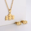 Golden stainless steel family silhouette jewelry set with necklace and stud earrings - Family
