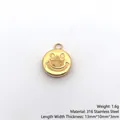 Golden smiley face charm in 316 stainless steel for DIY jewelry making pendants - Flat Round Smile Face
