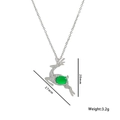 Silver reindeer necklace with emerald gemstone pendant and product dimensions display - Silver (8818)
