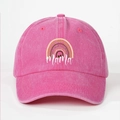 Casquette de baseball en coton délavé fuchsia avec arc-en-ciel et broderie Mama - Taille unique / Rouge Rose