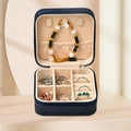 Portagioie portatile in pelle PU blu navy con cerniera e morbido interno in velluto - 10*10*5cm / Blu Notte - Pelle PU