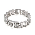 Silbernes Punk-Schädel-Fahrradketten-Armband aus Edelstahl mit mechanischem Gliedersatz - Einzelner Totenkopf Rändelkette Stil (KB77410-BD)
