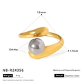 Detail view of asymmetric stainless steel ring showing 17mm inner diameter and 8mm ball - Adjustable Open / Gold Ring Silver Bead Contrast Style (NB-R24356)