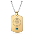 Gold Aries military tag necklace with blue gemstone and silver bead chain - Gold Aries Male