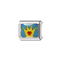Detail of Italian charm bracelet link with yellow crown and red heart on blue enamel - Crown Heart Design (Y35) / Blue