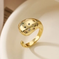Gold plated geometric open ring for women with colorful zircon stones on ivory background - Adjustable Open / Organic Shape Gold (13968)
