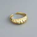 Golden S925 silver open ring featuring a vintage twisted croissant design with glossy finish - Adjustable Open / Gold
