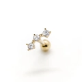 Puce d'oreille individuelle en argent 925 doré avec trois zircons étincelants - #17 3 Pierres Courbées / Or-Seul