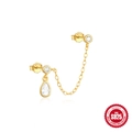 Gold plated S925 sterling silver ear chain with pear cut cubic zirconia and stud link - Single Gold #5-Water Drop Pendant