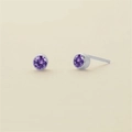 Minimalistische vergulde roestvrijstalen oorknopjes met dieppaarse ronde kristallen - Februari Violet - Zilver