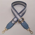 Adjustable blue fabric handbag strap with silver glitter stripes and gold metal clips - Lake Blue